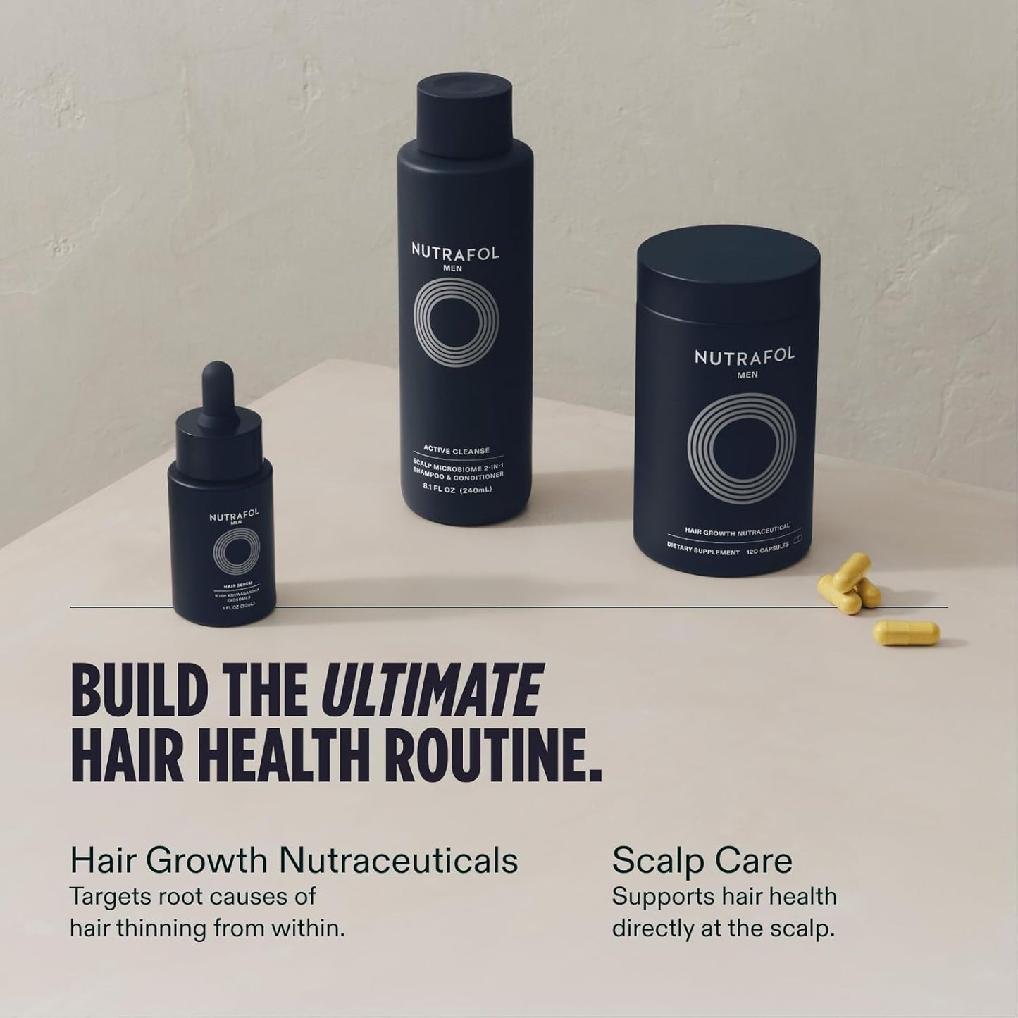 Nutrafol Men's Hair Growth Supplements, Clinically Tested for Visibly Thicker Hair and Scalp Coverage, Dermatologist Recommended - 3 Month Supply, Pack of 3